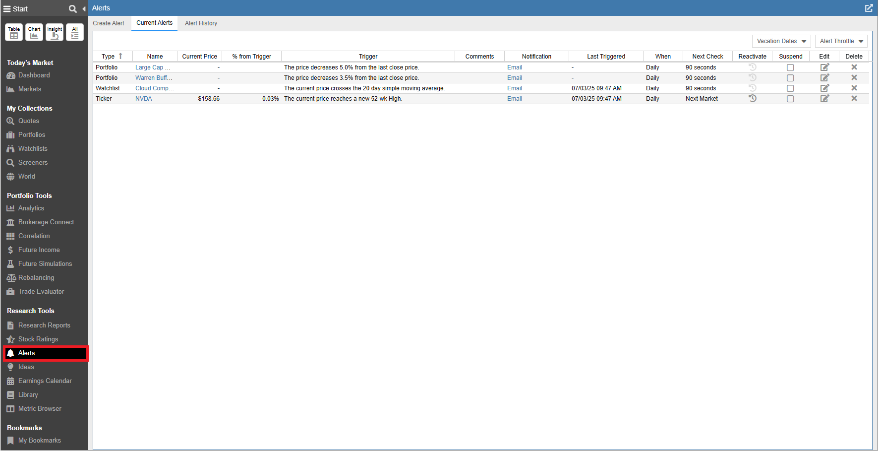 Click to enlarge Accessing Alerts via the Start Menu