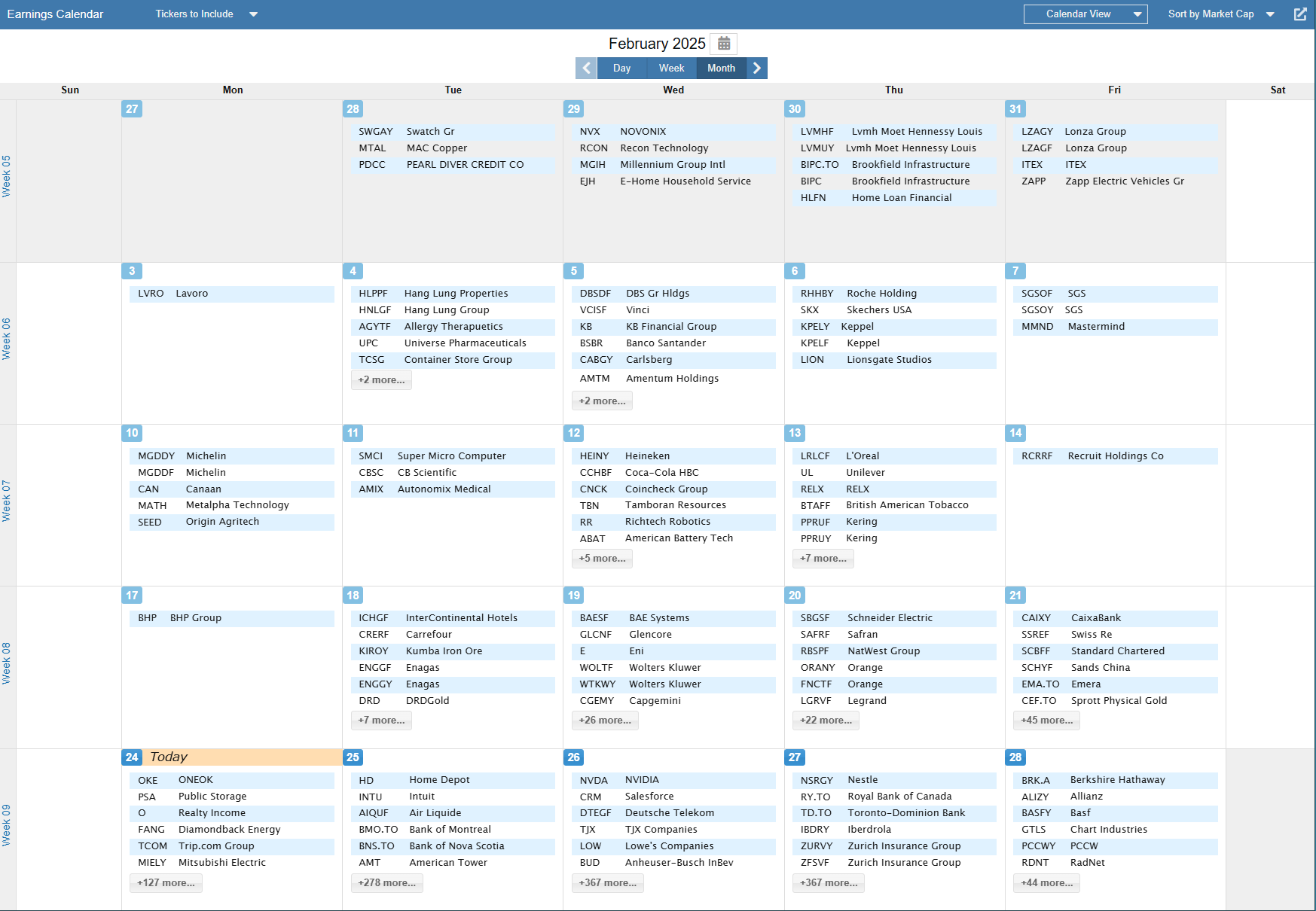 dashboard earnings calendar