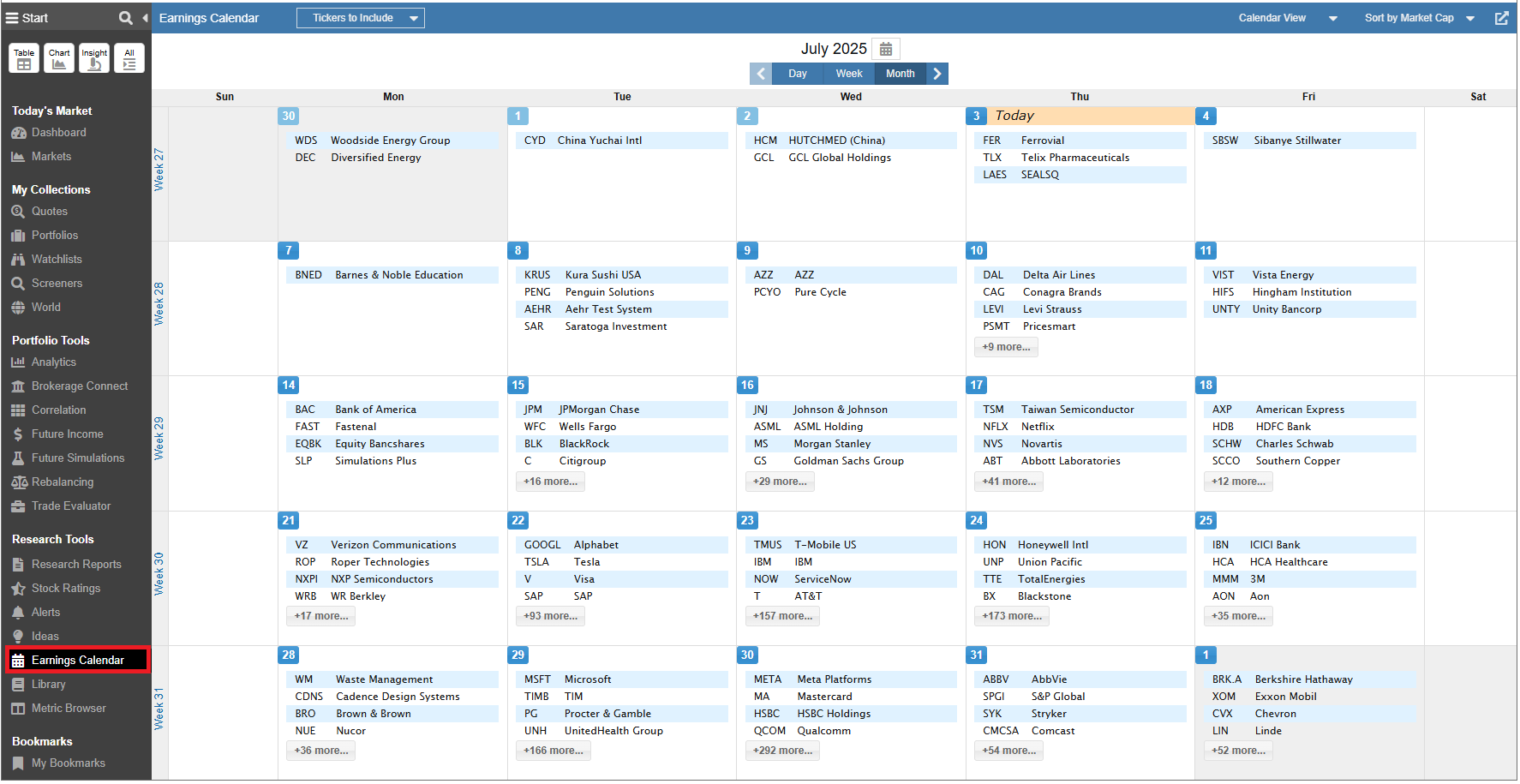 Click to enlarge Accessing the Earnings Calendar via the Start Menu