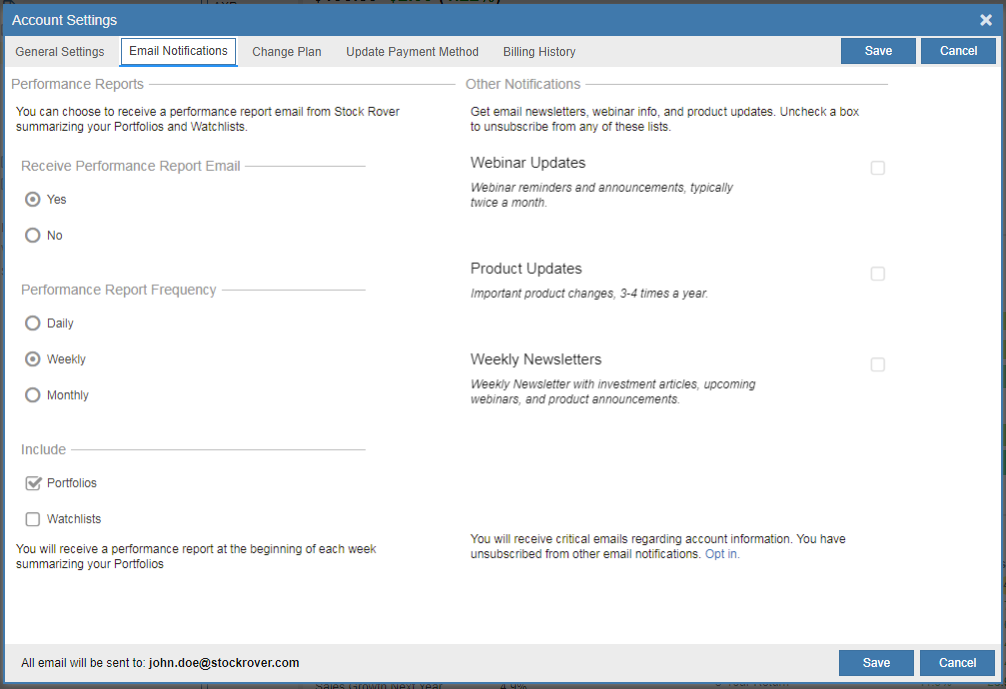 changing email notification preferences