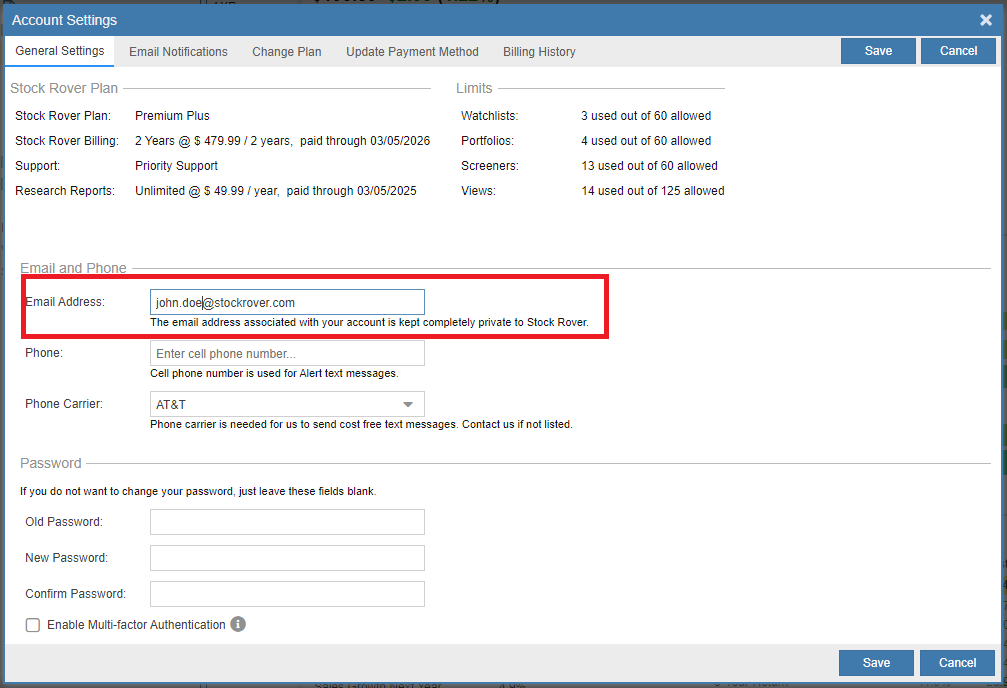 changing email address