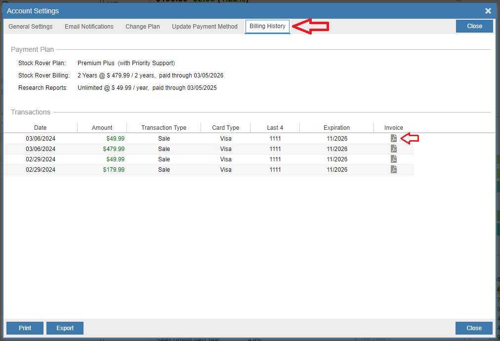 downloading a pdf invoice