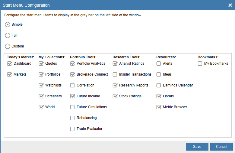 start menu configuration