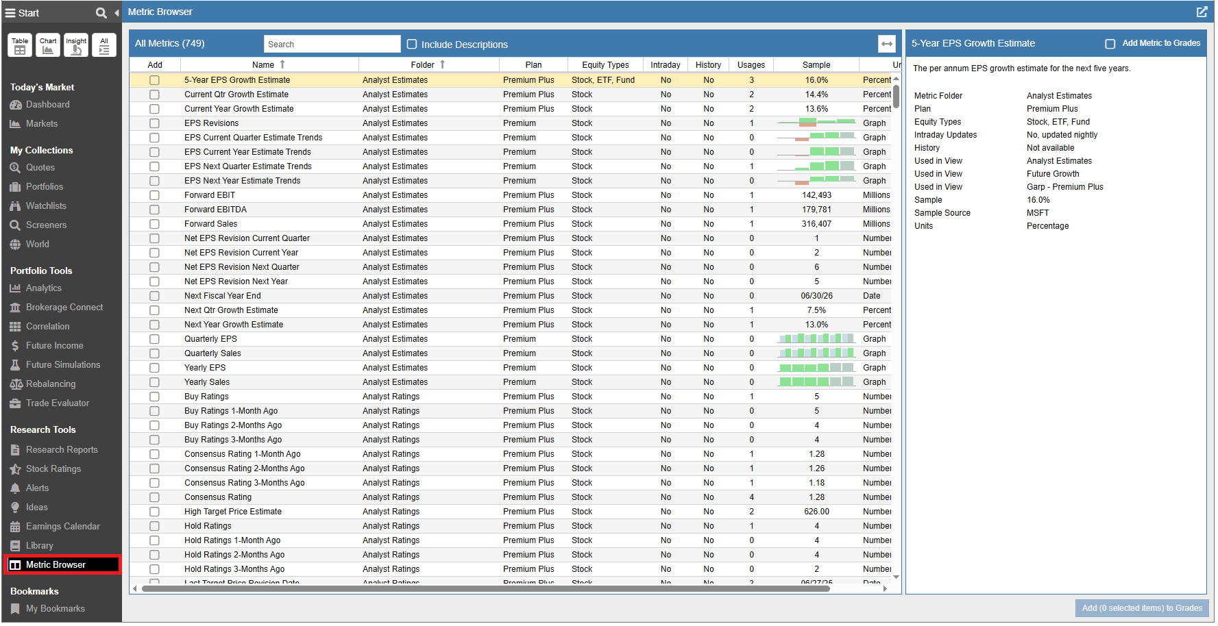Accessing the Metric Browser via the Start Menu