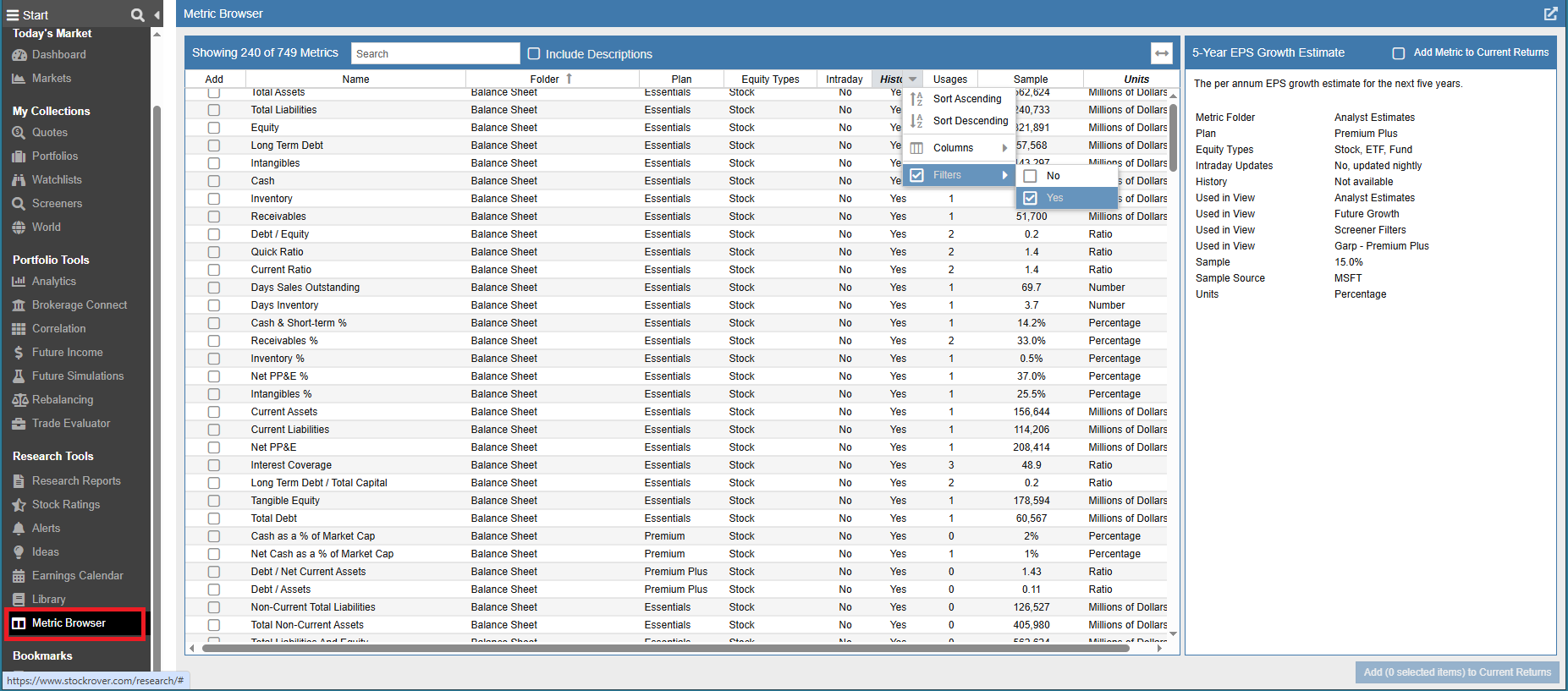 Metric Browser