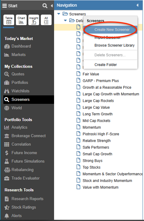 create new screener through task wizard