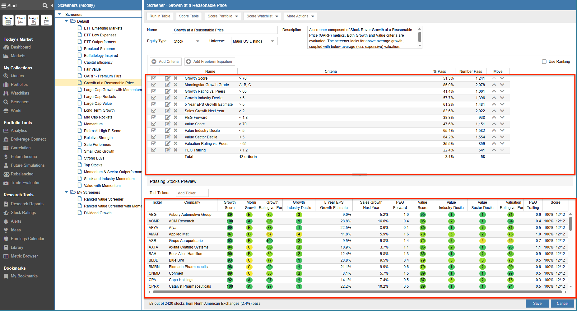 Update screener