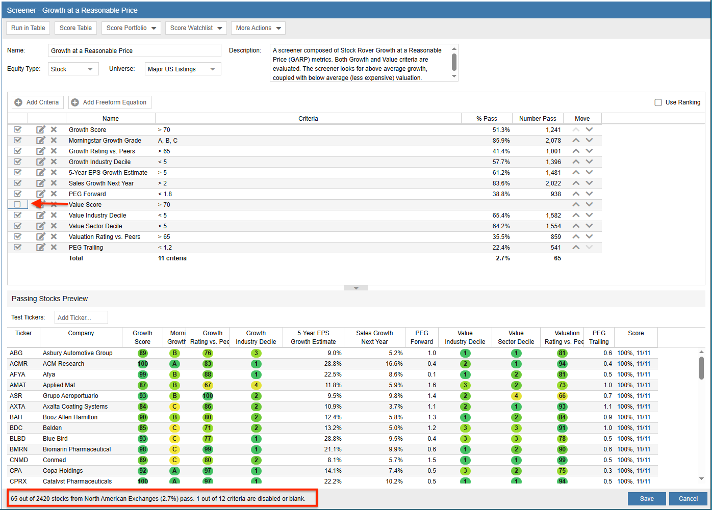 Update screener