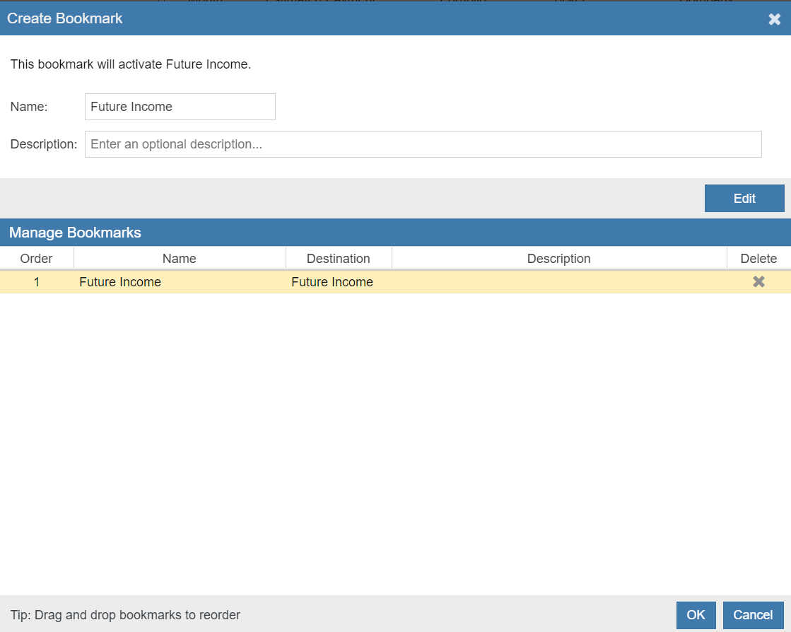 Click to enlarge Stock Rover Bookmark Dialog